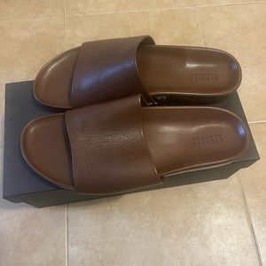Mens Barney’s Chocolate Brown Leather Slide Size 10